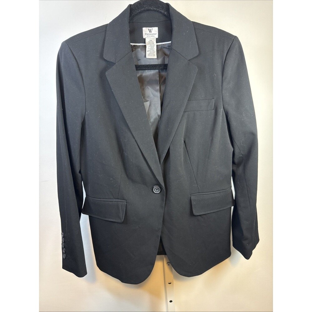 Worthington Stretch Black Petite Blazer Suit Jacket Women's Size 12 Office Busin